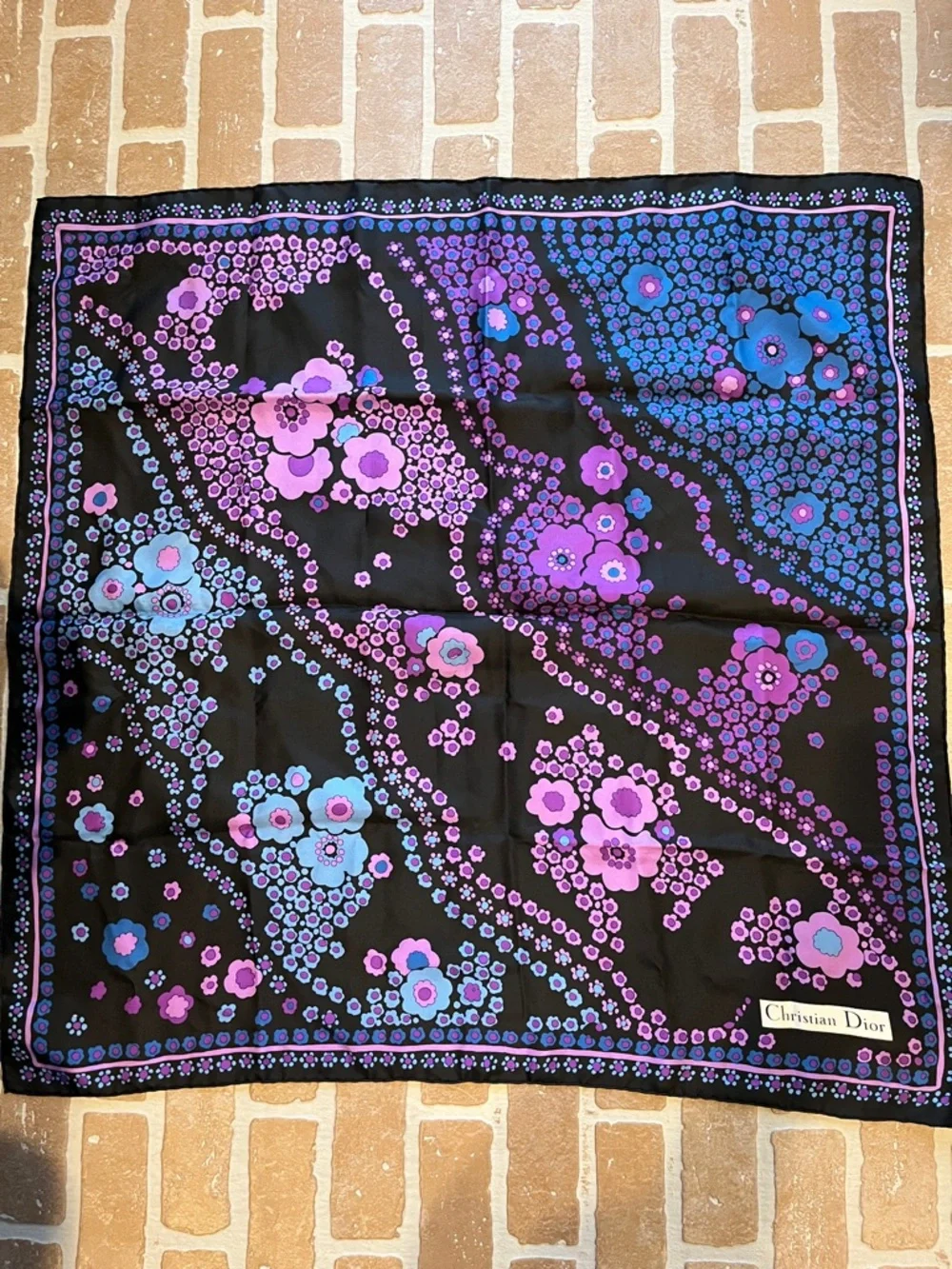 Christian Dior silk scarf Blue Purple vintage